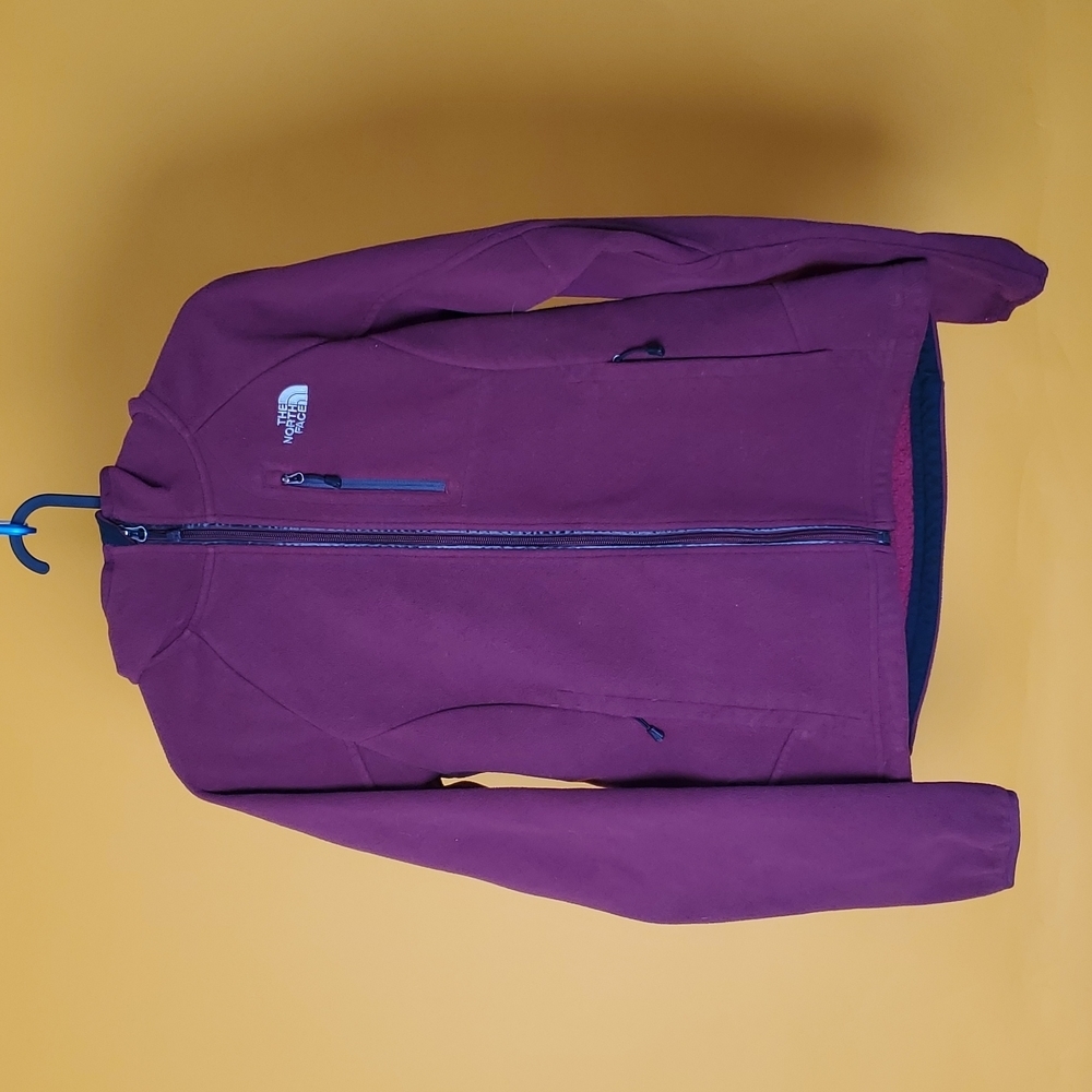 The North Face Women Jacket winter windwall fleece hoodie 3 pocket sz M burgundy
